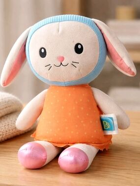 B Play B Softies Bunny Rabbit Plush Stuffed Doll Orange Dress Blue Bonnet